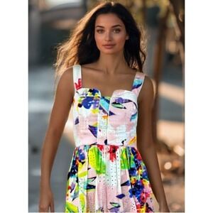 Trina Turk Eyelet Lace Dress Size XS 0 Elin SquareNeck Sleeveles Floral Pink EUC